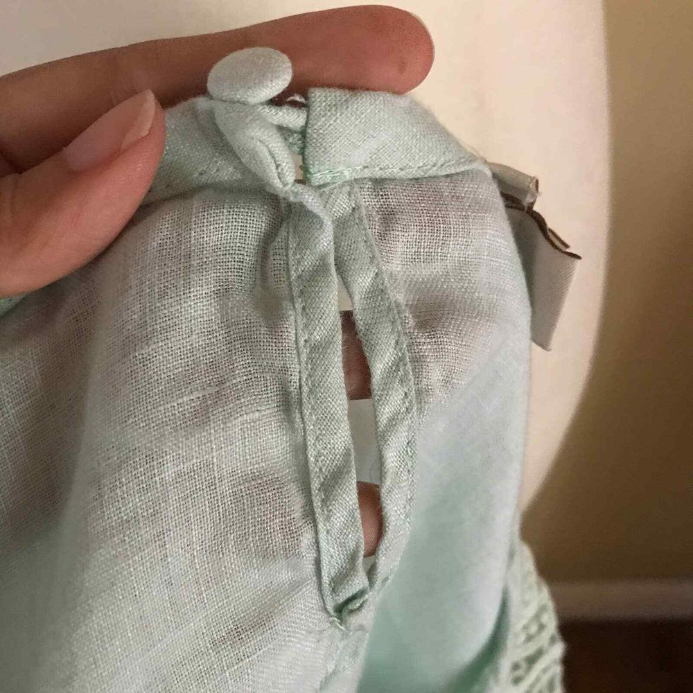 J Crew Top Womens 2 Mint Green Linen Crochet Lace Blouse‎ Beachy Cruise Vacation - Picture 7 of 13